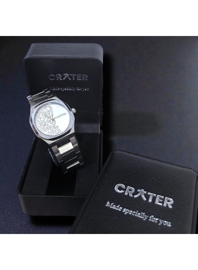 كريتر  ساعة كريتر (CRATER) للرجال – تصميم ملكي فاخر من الستانلس ستيل، مينا كلاسيكي مع عرض التاريخ، مقاومة للماء – تشمل علبة الماركة (فضي/فضي). - Image 4